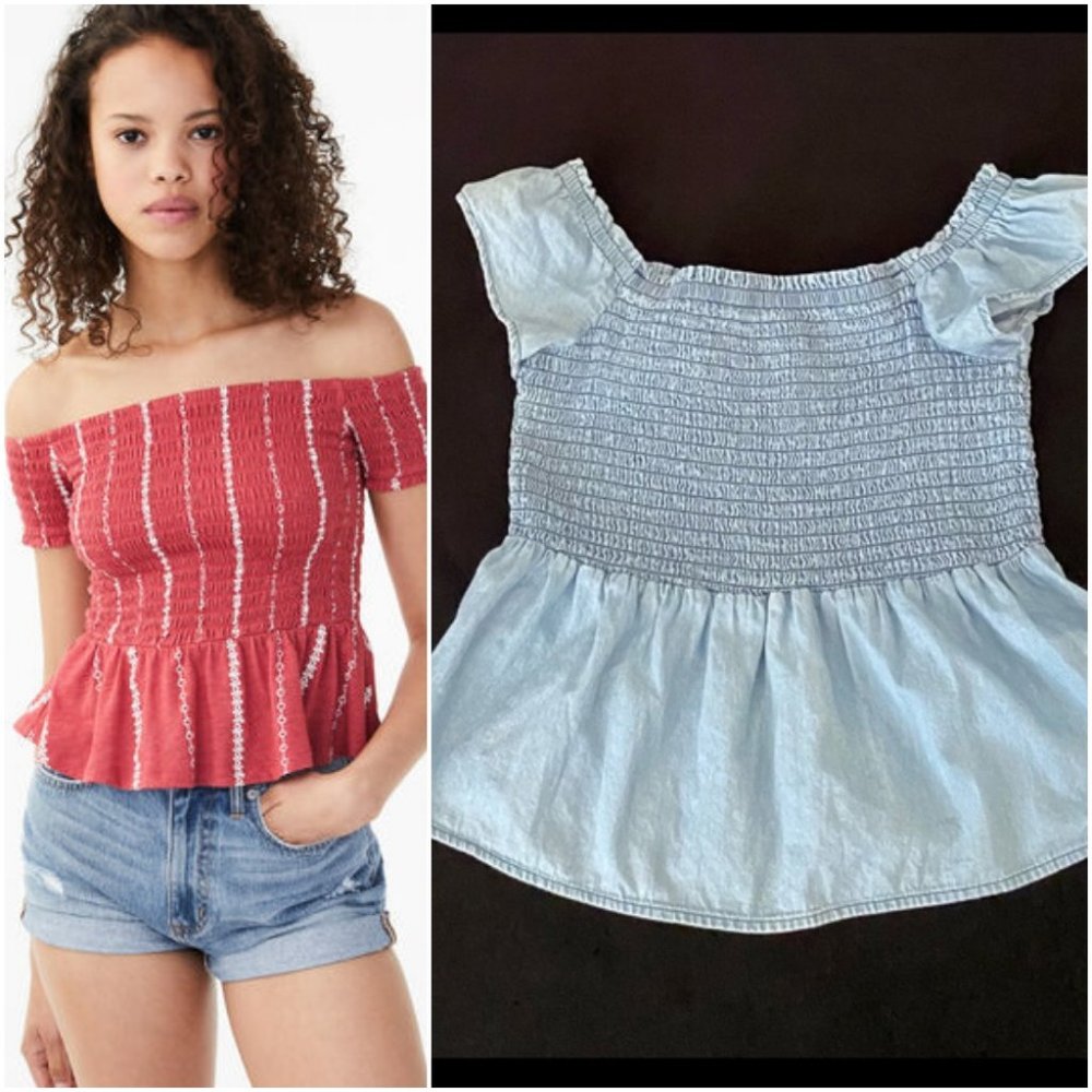 Aeropostale Smocked Peplum Off-The-Shoulder Top